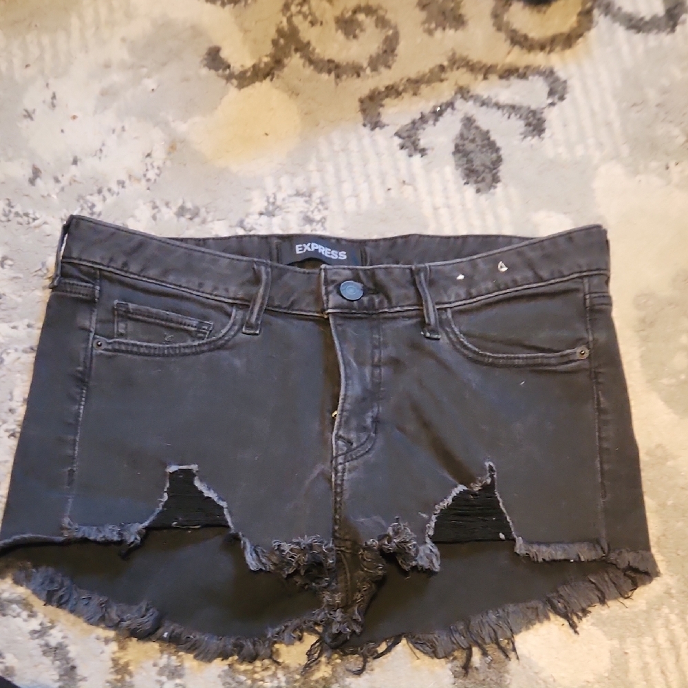 Express Black Distressed Jean Shorts